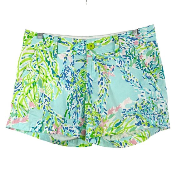 Lilly Pulitzer Callahan Shorts Blue Ocean Starfish Shells Chino - Size 2 - Picture 1 of 7